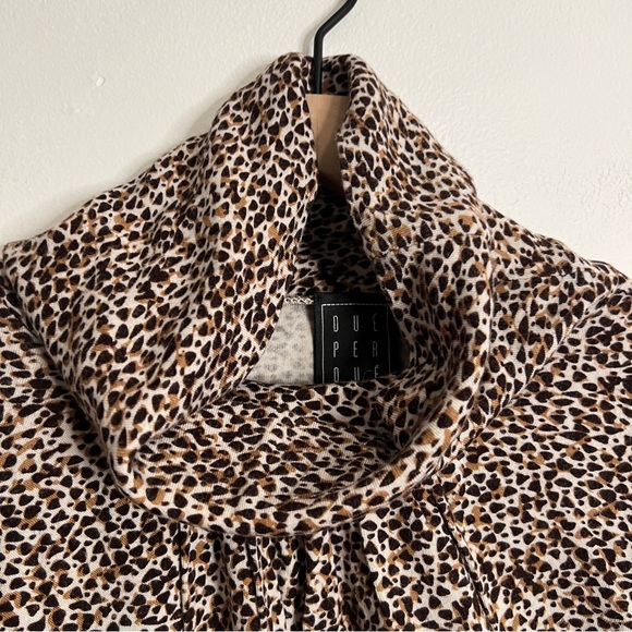 Due Per Due Long Sleeve Cowl Neck Animal Print Brown Shirt - Picture 2 of 8